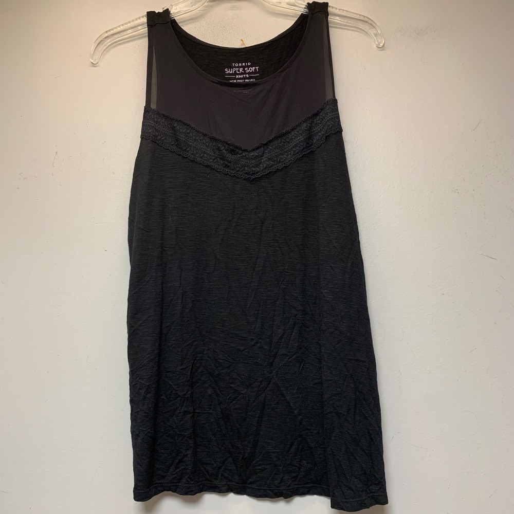 Torrid Tank Top Womens 1 Black Excellent Lace Mesh Super Soft Knit Sleeveless